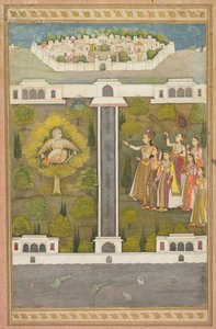 Mahliqa, filha do imperador da China, apontando para o homem pássaro Khwaja Mubarak ... verso, c. 171 de Unbekannt