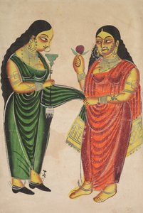 Criada Levando um cachimbo de água a uma senhora, Krishna ponderado contra objetos preciosos verso, 180 de Unbekannt
