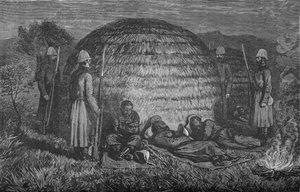 Major Marter e seus homens guardando Cetewayo no Kraal, c1880 de Unbekannt