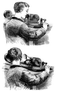 Gravando e ouvindo o primeiro Edison Phonograph, 1878 de Unbekannt