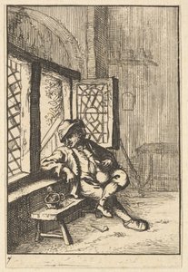 Homem sentado por uma cópia da janela, 1610-85. de Unbekannt