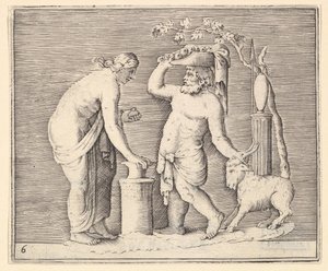 Homem e mulher sacrificando uma cabra, publicado ca. 1599-1622. de Unbekannt