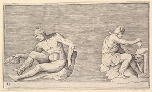Homem com asa, homem com vaso e cachorro, publicado ca. 1599-1622. de Unbekannt