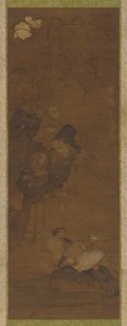 Patos mandarim, pedras e uma planta com flores, 1368-1644. de Unbekannt