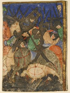 Corte de Manuscrito mostrando uma cena das Escrituras Hebraicas, Talvez a Vida do Rei Davi, c.1400. de Unbekannt