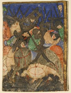Corte do manuscrito, mostrando uma cena das Escrituras Hebraicas, Talvez a Vida do Rei Davi, c.1400. de Unbekannt