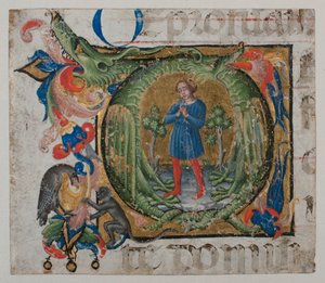 Iluminação do manuscrito com Q inicial, de um livro de coro, primeira metade do século XV. de Unbekannt