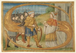 Corte de folhas manuscritas Provavelmente de um missal com uma inicial iluminada S ..., final do século XV. de Unbekannt