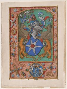 Folha do manuscrito com brasão, de um livro de horas, ca. 1500. de Unbekannt