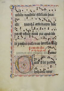 Folha Manuscrito com inicial G, de um antifonário, alemão, segundo quartel do século XV. de Unbekannt