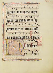 Folha Manuscrito com inicial H, de um antifonário, alemão, segundo quartel do século XV. de Unbekannt