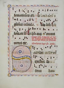 Folha manuscrita com inicial S, de um antifonário, alemão, segundo quartel do século XV. de Unbekannt