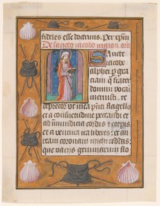 Folha do manuscrito com São Tiago Maior, de um Livro de Horas, ca. 1500. de Unbekannt