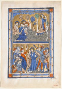 Folha de Manuscrito com a Agonia no Jardim e Traição de Cristo, de um Saltério Real, ca. 1270. de Unbekannt