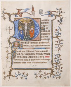 Folha Manuscrito com a Crucificação em D inicial, de um Livro de Horas, c. 1350. de Unbekannt