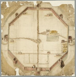  Mapa de 1530 mostrando os muros de Haia, Holanda, planeados mas nunca executados de Unbekannt
