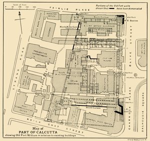 Mapa da parte de Calcutá mostrando o antigo Forte William em relação aos edifícios existentes, 1925. de Unbekannt