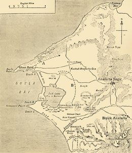 Mapa da Baía de Suvla, Península Gallipoli, Primeira Guerra Mundial, 1915, c1920. de Unbekannt