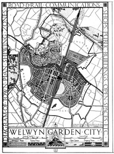 Mapa da cidade de Welwyn Garden, Hertfordshire, Inglaterra, 1926 de Unbekannt