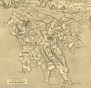 Mapa do Peloponeso, 1890. de Unbekannt