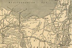 Mapa do ataque turco ao canal de Suez, Egito, Primeira Guerra Mundial, 1915, c1920. de Unbekannt