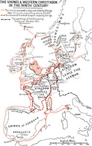 Mapa dos Vikings e da Cristandade Ocidental no século IX, 1935 de Unbekannt