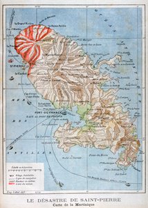 Mapa mostrando a erupção do Monte Pelee, Martinica, 1902 de Unbekannt