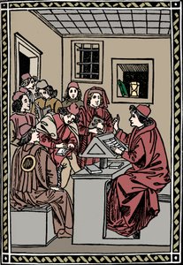 Mestre com seus alunos. Christoforo Landino, 1492, 1917 de Unbekannt