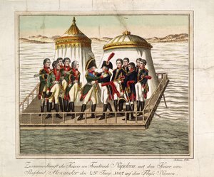 Encontro dos Imperadores Alexandre I da Rússia e Napoleão I da França no Neman perto de Tilsit, 1807 de Unbekannt