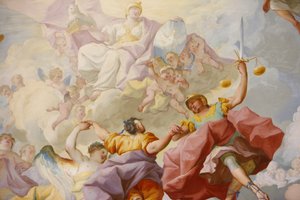 Afresco da biblioteca da Abadia de Melk : justiça por Paul Troger 1732, Melk, Áustria de Unbekannt