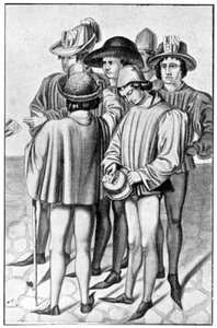 Homens vestindo favores em seus chapéus, século 15, 1910 de Unbekannt