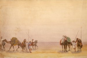 Homens com camelos e cavalos, parte do Panorama de Londres a Hong Kong de Unbekannt