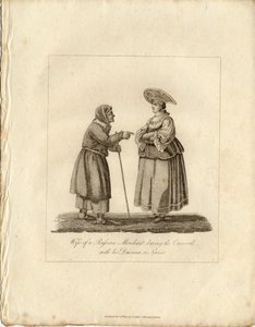 Mulher de comerciantes wuth enfermeira durante Fasching, 1833 de Unbekannt