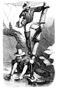 Mineiros garimpando ouro durante a Corrida do Ouro na Califórnia, 1849 de Unbekannt