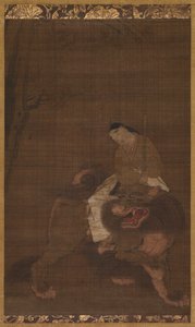 Monju quando criança, montando um leão, 1392-1573. de Unbekannt