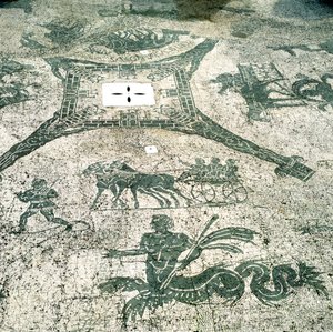 Mosaico, Carrinhos puxados por mulas com viajantes, Cisarii. século 1 de Unbekannt