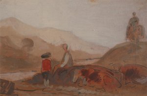 Paisagem montanhosa com figuras à beira de um lago, 1825 a 1830. de Unbekannt