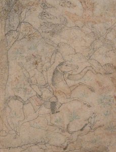 Caçador montado com cão perseguindo aves de caça, século XVI. de Unbekannt