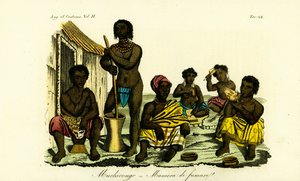 Muchicongo homens e muitas esposas fora de uma cabana, Angola de Unbekannt