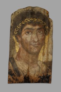 Retrato de múmia de um homem usando uma coroa de louros, Fayum, início a meados do século II. de Unbekannt