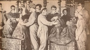 Trabalhadores da munição que usam respiradores durante o enchimento vendem com Trinitrotoluene TNT, c1916, 19 de Unbekannt