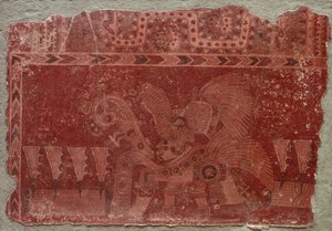 Fragmento mural com folhas Elite macho e cacto Maguey, 500-550. de Unbekannt