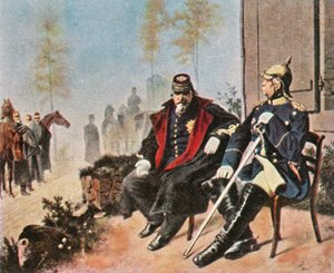 Napoleão III e Bismarck na casa de tecelões em Donchery, em 2 de setembro de 1870, 1936. de Unbekannt