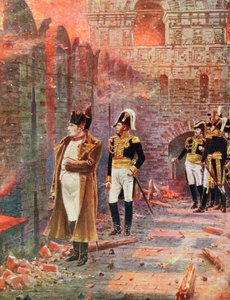 Napoleão e sua equipe assistindo a queima de Moscou, 1812, final do século XIX de Unbekannt