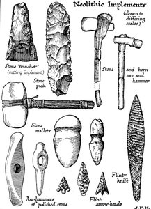 Instrumentos neolíticos de pedra, sílex e chifre, c1890 de Unbekannt