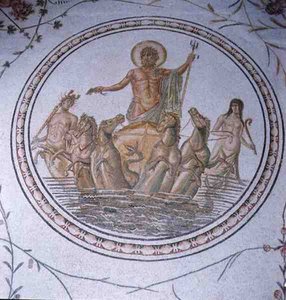 Netuno na sua carruagem, com Hippocampi e Tritões (mosaico) de Unbekannt