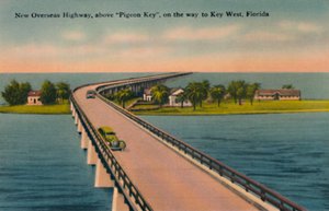 Nova estrada no exterior, acima de Pigeon Key, para Key West, Flórida, c1940s de Unbekannt