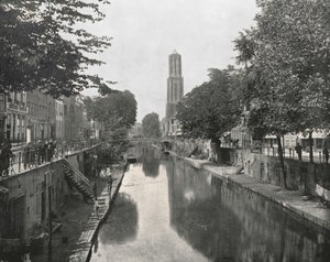 Canal velho e Dom Tower, Utrecht, Holanda, 1895. de Unbekannt