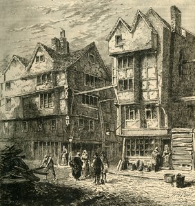 As casas velhas que estavam anteriormente nos carniceiros enfileiram, aproximadamente 1800, 1881. de Unbekannt