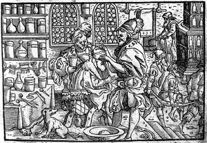 Operação na cabeça de um homem. De: O grande Wundarzney de Theophrastus Bombastus von Hohenheim, 1562 de Unbekannt
